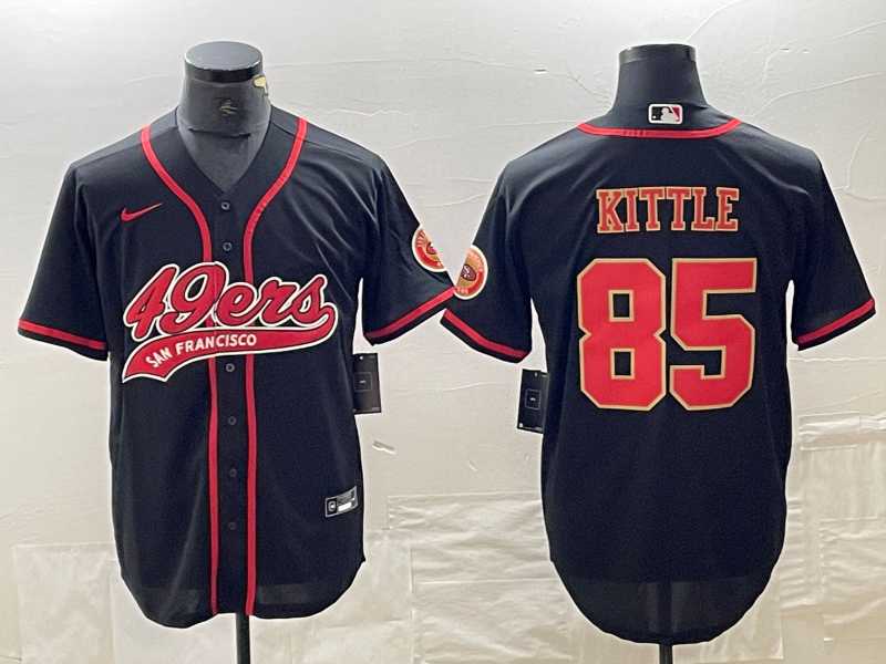 Men%27s San Francisco 49ers #85 George Kittle Black Red With Patch Cool Base Stitched Baseball Jersey